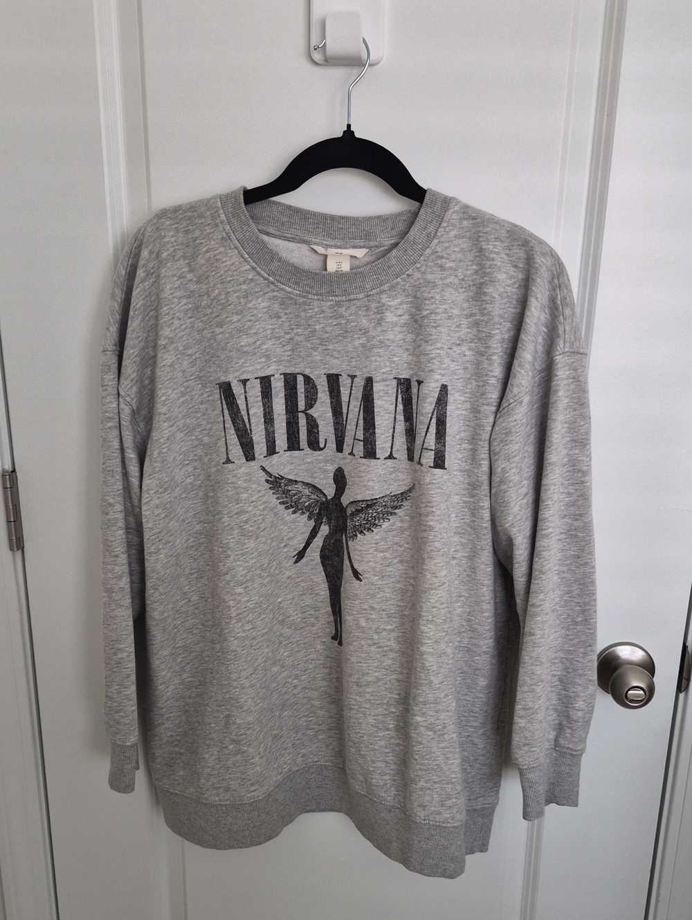 Women H&M NIRVANA Crewneck Sweatshirt in Grey